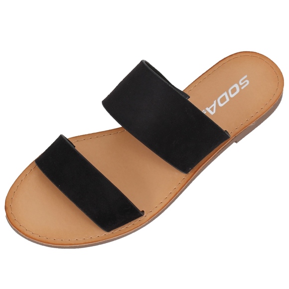 Black Double Strap Flat Sandal - Picture 2 of 7